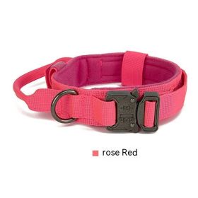 Outdoor Nylon Tactical Dog Collar (Option: Rose Red Collar Silver-M)