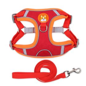 dog Harnesses and dog leash set; Pet Chest Strap Vest Dog Strap Small Dog Rope Wholesale Reflective Dog Towing Rope (Specification (L * W): M, colour: Red)