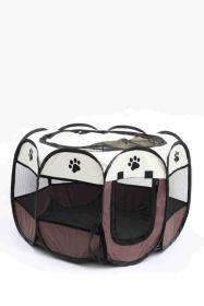 Octagonal Cage Fence Pet Cloth Tent Easy Storage Cat Nest (Option: Brown-L Code)