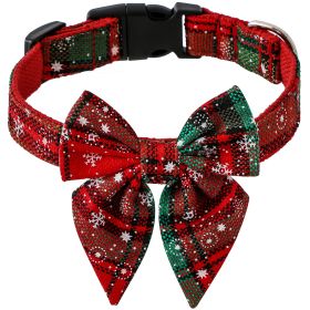 Pet Collar Bow Tie Christmas Dog (Option: Red And Green Snowflake-M)