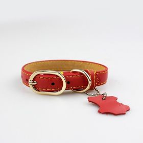 Pet Leather Collar Color Cowhide (Option: Red-L)